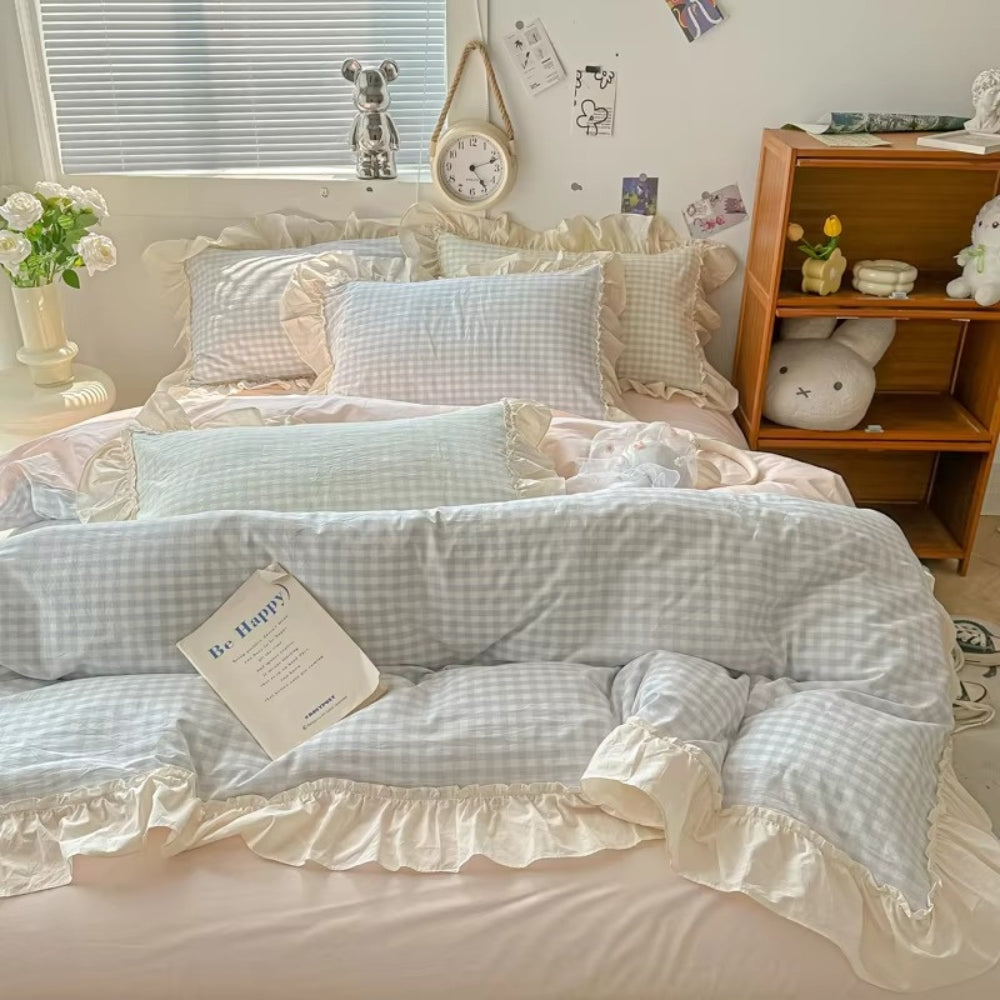Gingham Ruffle Duvet Cover Set
