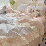 Gingham Ruffle Duvet Cover Set