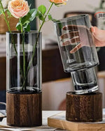 Glass Vase with Wooden Base