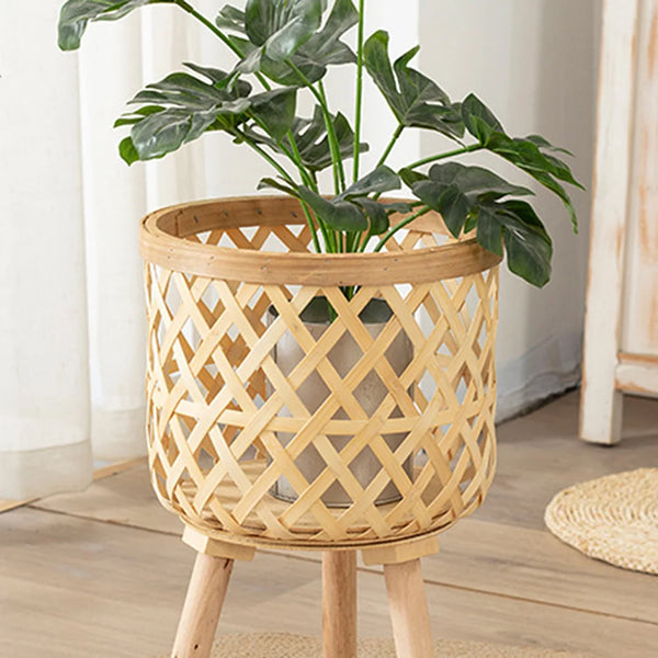 Woven Bamboo Plant Pot with Stand